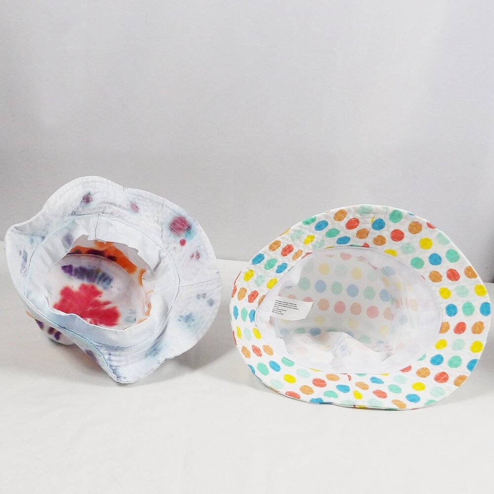 Bundle of 2 Kids Big Girls Bucket Hats Polka Dot & Tie Dye Colorful - Picture 3 of 9